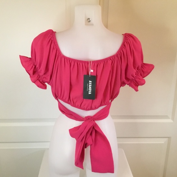 Women’s Ruffle Short Sleeve Tie Up Back Crop Top - Picture 5 of 8